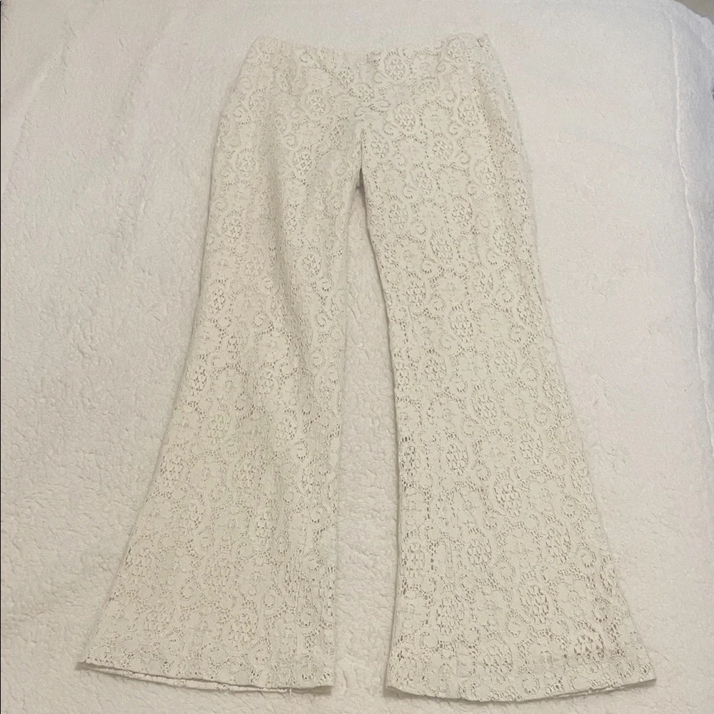 Vintage KORS Cream Lace Flare Pants • Boho Bridal Festival Statement Pants